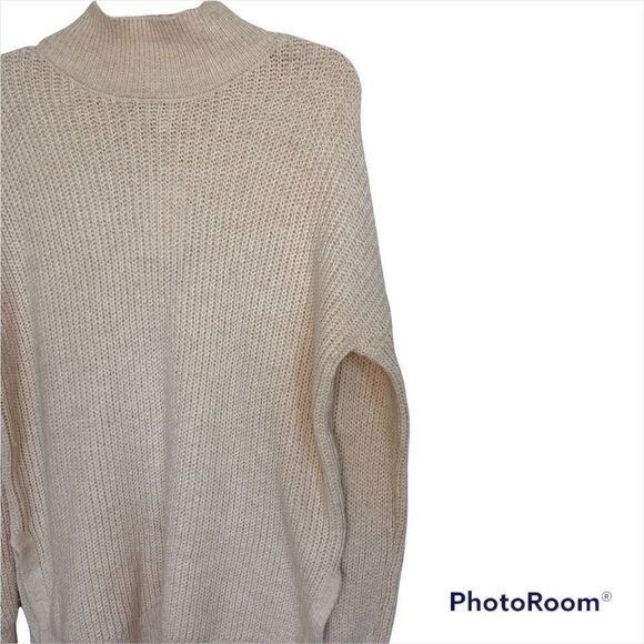 Abound Beige Oatmeal Light Heather Cozy Mock Neck Dolman Tunic Sweater - Picture 4 of 8